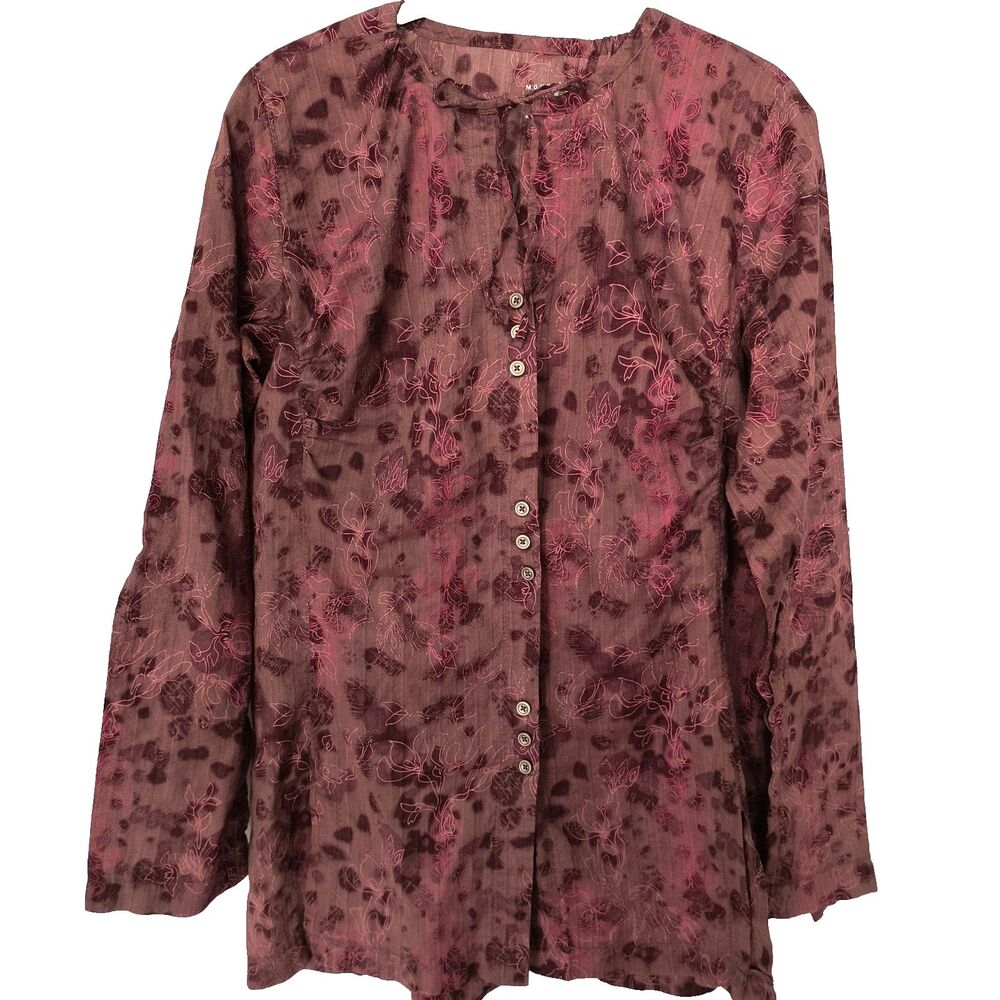 Mountain Hardwear Womens Top 12 Purple Pink Floral Cotton Button-up Office